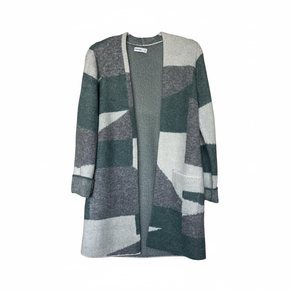 ✨ Nine West Cozy Patchwork Cardigan – Teal/Gray/White (NWT) ✨ - Picture 2 of 9